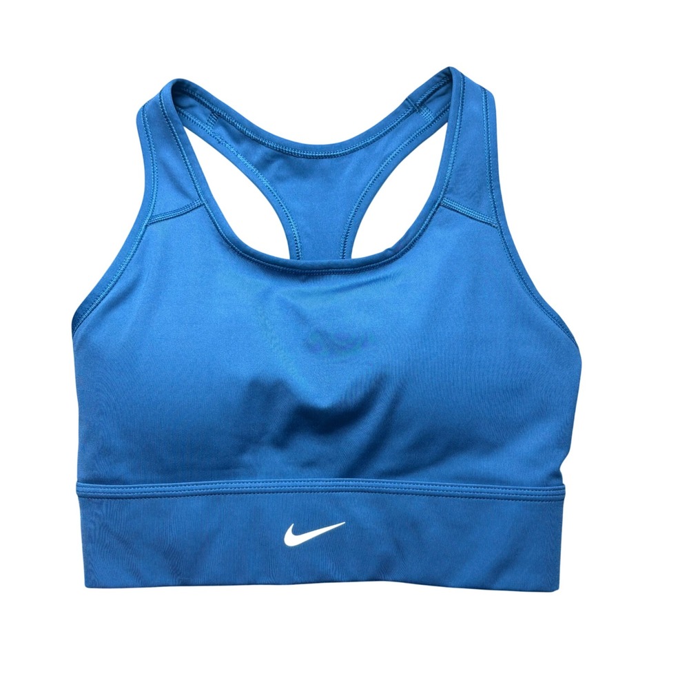 Nike Sports Bra Womens Medium Blue Padded Polyester Blend Racerback Swoosh Logo